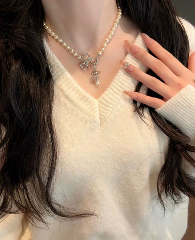 Vivienne Westwood Rigoberta Pearl Necklace 蝴蝶結水滴珍珠鏈 - Topickstore