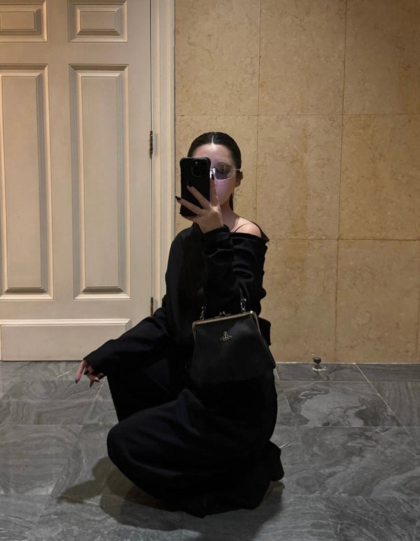 Vivienne Westwood 新版3D LOGO 黑銀Granny Frame荔枝皮餃子袋 - Topickstore