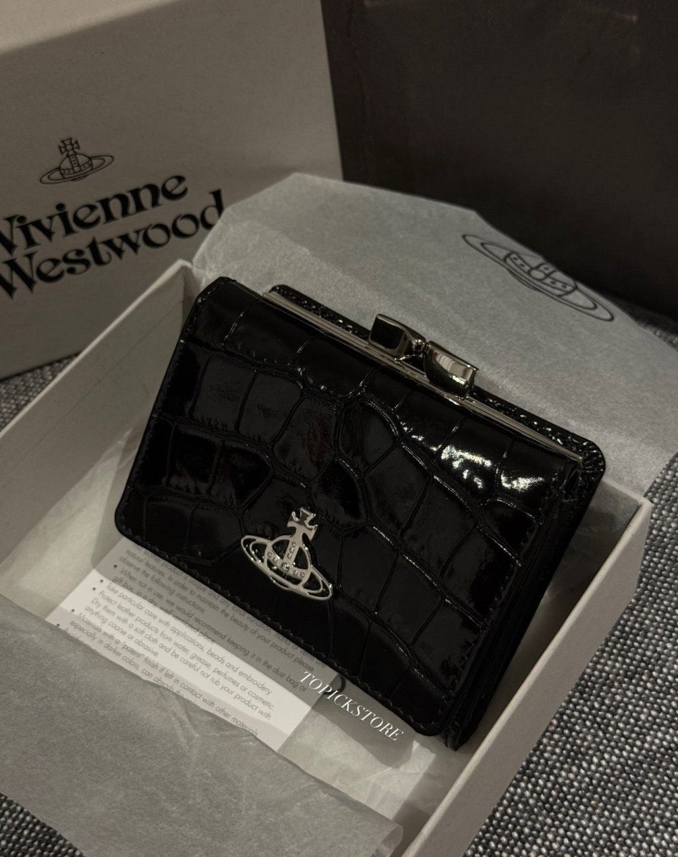 Vivienne Westwood Small Frame Wallet 超難買🥹現貨售完即止‼️黑銀鱷魚皮口金三折銀包 - TOPICKSTORE