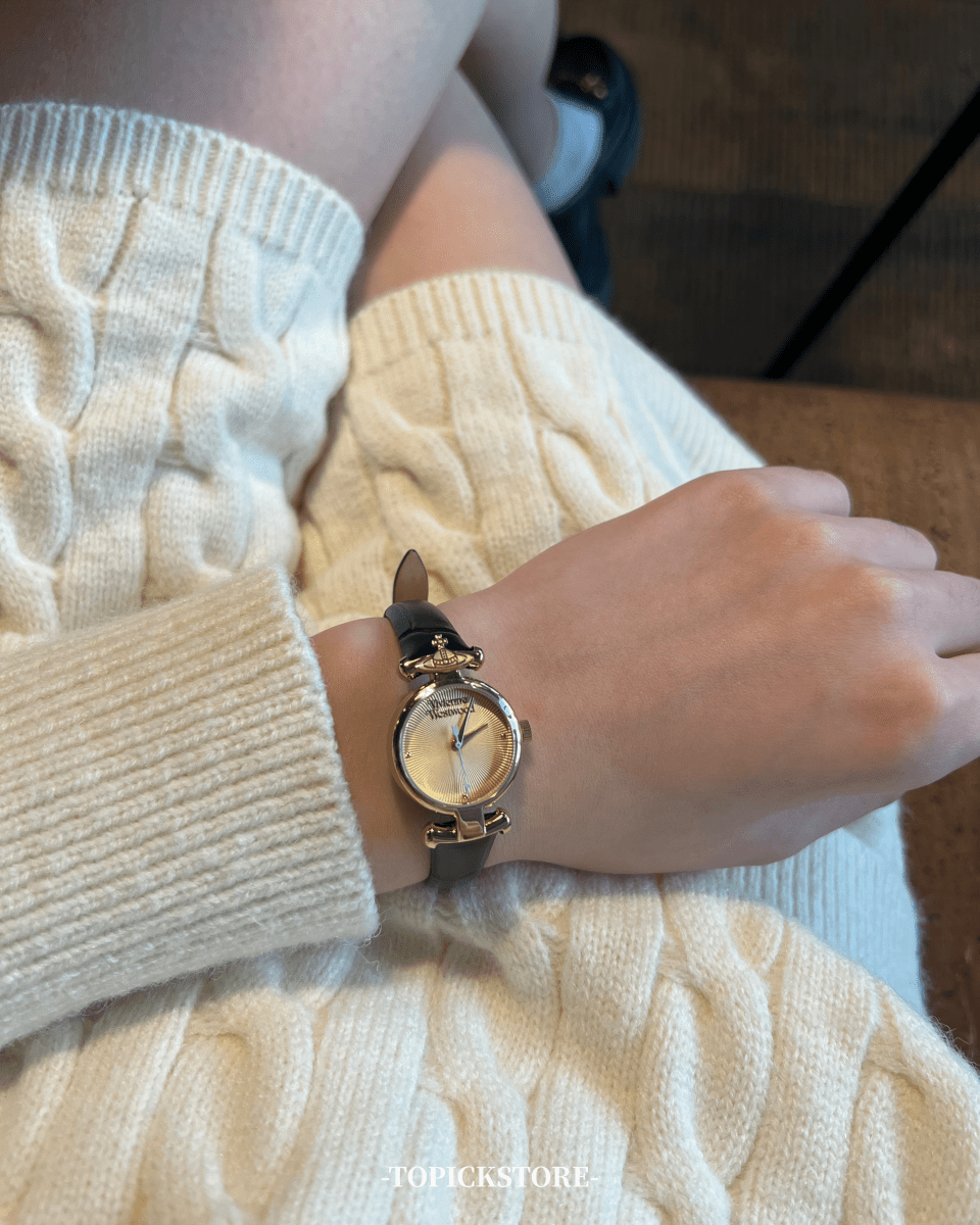 文青女必入!!Vivienne Westwood Ladies Maida Watch - 黑金皮革手錶 - Topickstore