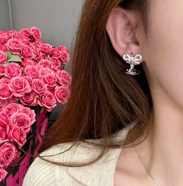⁠⁠Vivienne Westwood Octavie Pendant Earrings 純銀蝴蝶結閃鑽耳環 (最熱賣3色入) - Topickstore