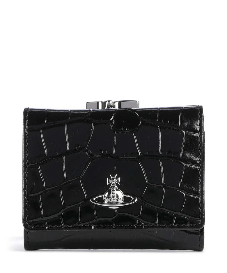 Vivienne Westwood Small Frame Wallet 超難買🥹現貨售完即止‼️新版3D LOGO 黑銀鱷魚皮口金三折銀包 - Topickstore