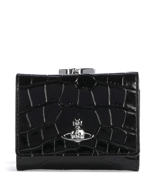 Vivienne Westwood Small Frame Wallet 超難買🥹現貨售完即止‼️新版3D LOGO 黑銀鱷魚皮口金三折銀包 - Topickstore