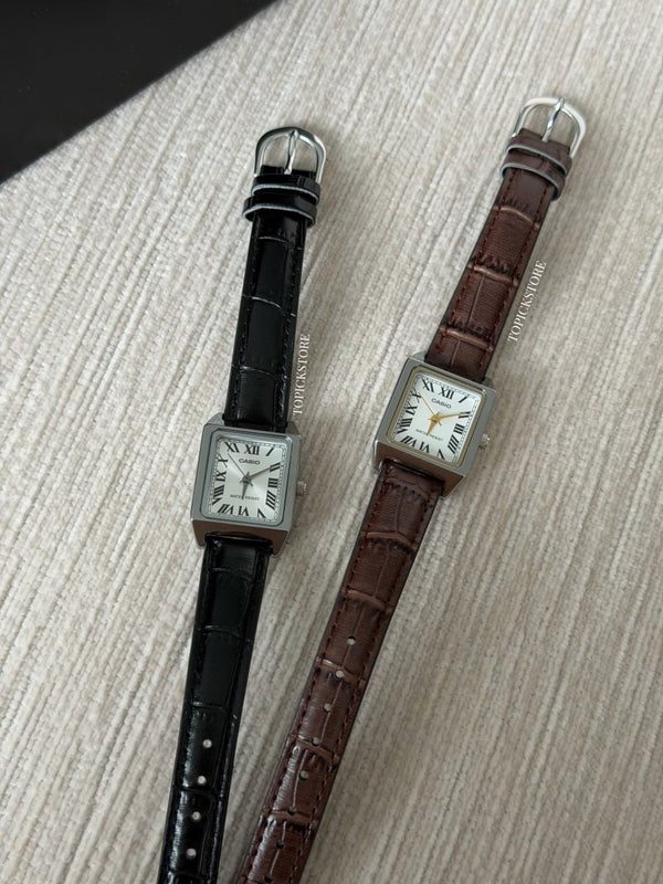「千元內最美小方錶!!」Casio 法式復古皮革小方錶 - Topickstore