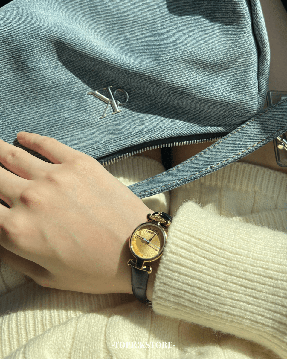文青女必入!!Vivienne Westwood Ladies Maida Watch - 黑金皮革手錶 - Topickstore