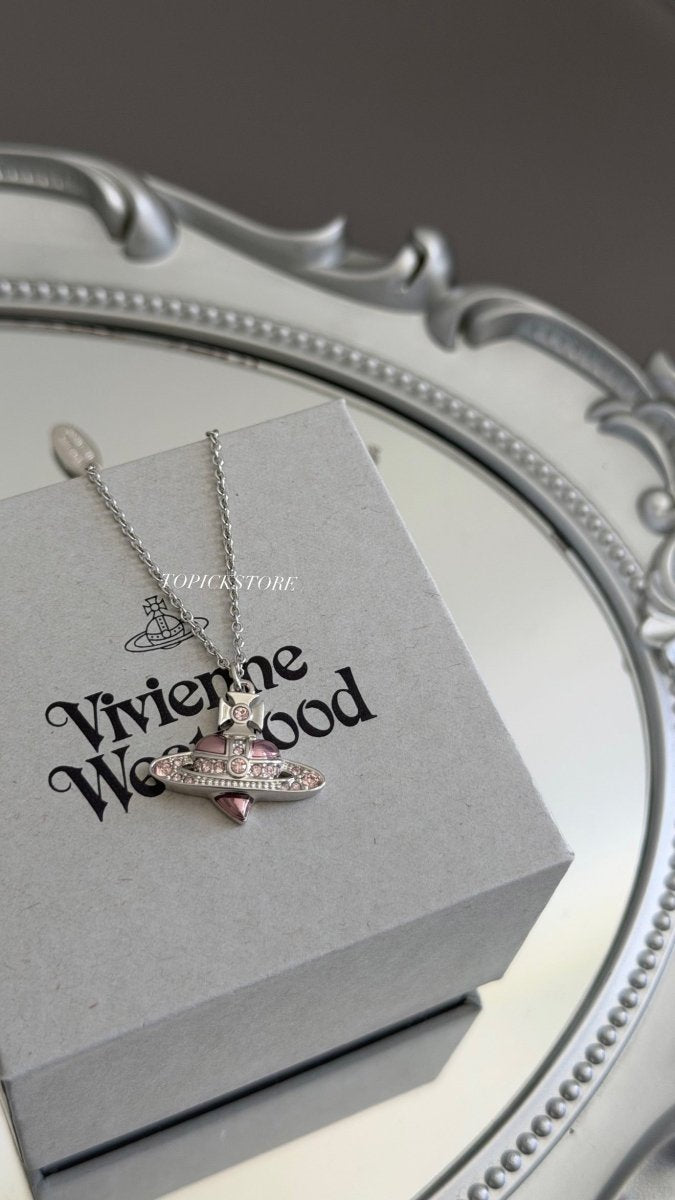 Vivienne Westwood Diamante Heart Necklace｜限定乾燥玫瑰粉色🌹 + 經典黑紅色🖤♥️ - Topickstore