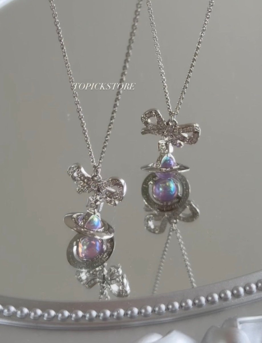 ⁠⁠Vivienne Westwood Octavie Pendant Necklace 英國限定糖果幻彩色🍬純銀蝴蝶結閃鑽鏈🫧超限量發售！！ - Topickstore