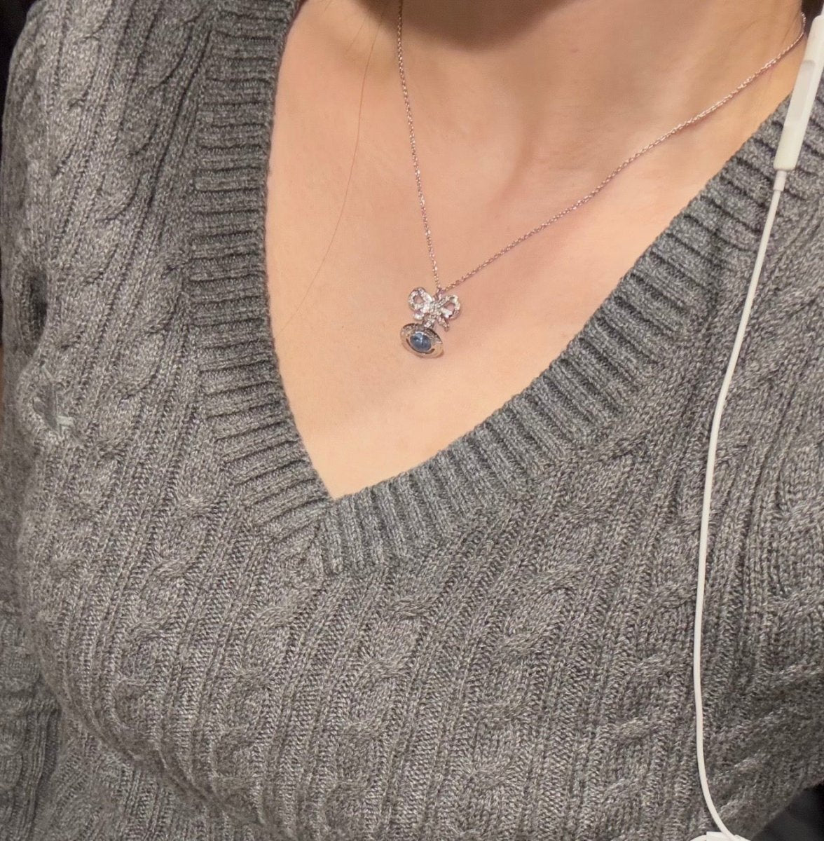 ⁠超熱賣純銀款 ! ! Vivienne Westwood 蝴蝶結閃鑽頸鏈(藍/白/粉色) - Topickstore