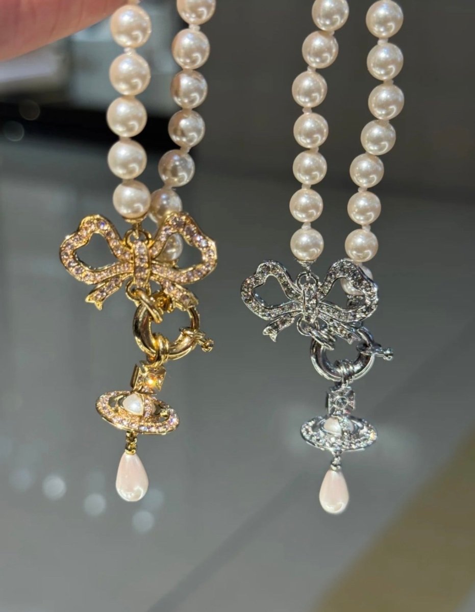 Vivienne Westwood Rigoberta Pearl Necklace 蝴蝶結水滴珍珠鏈 - Topickstore