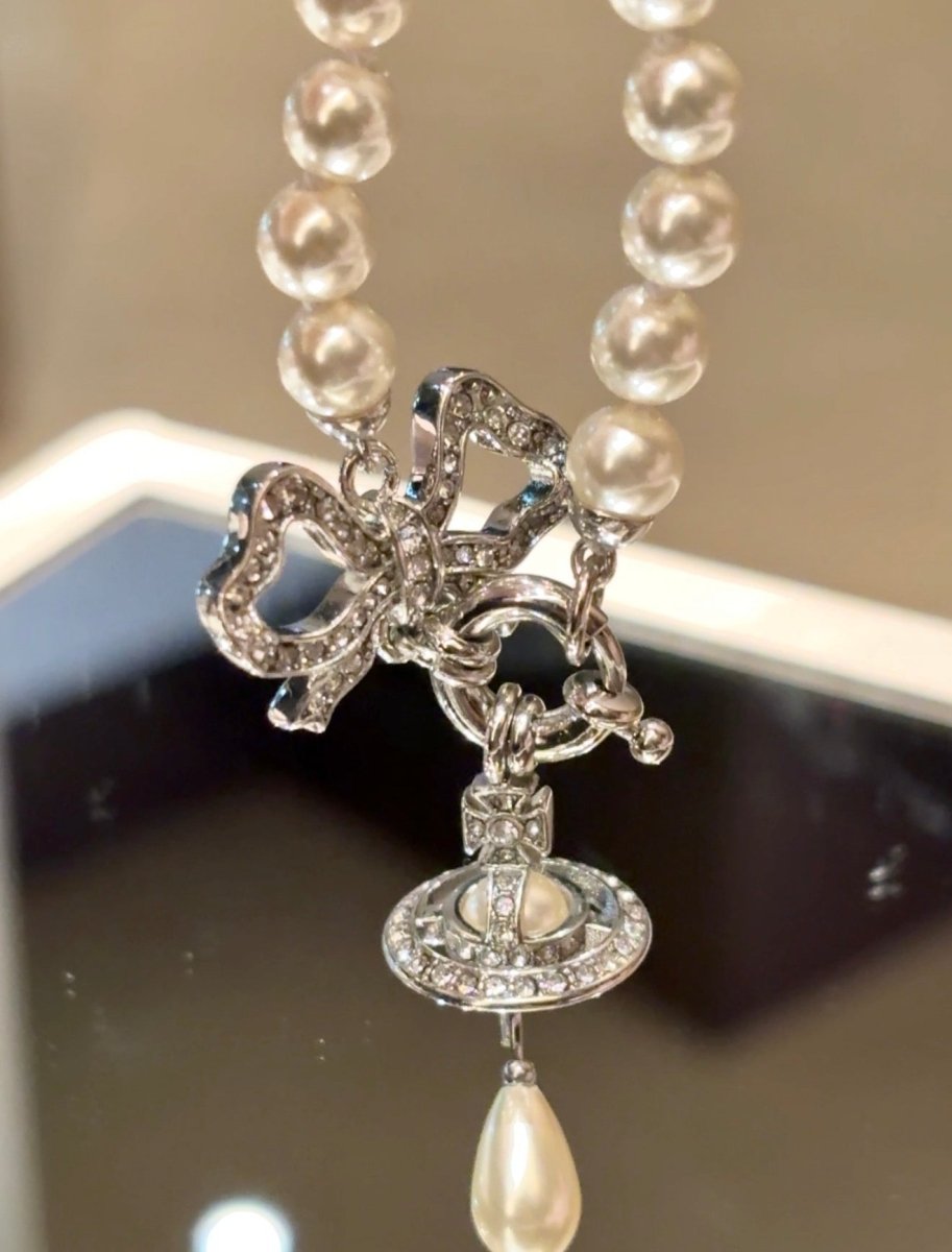 Vivienne Westwood Rigoberta Pearl Necklace 蝴蝶結水滴珍珠鏈 - Topickstore