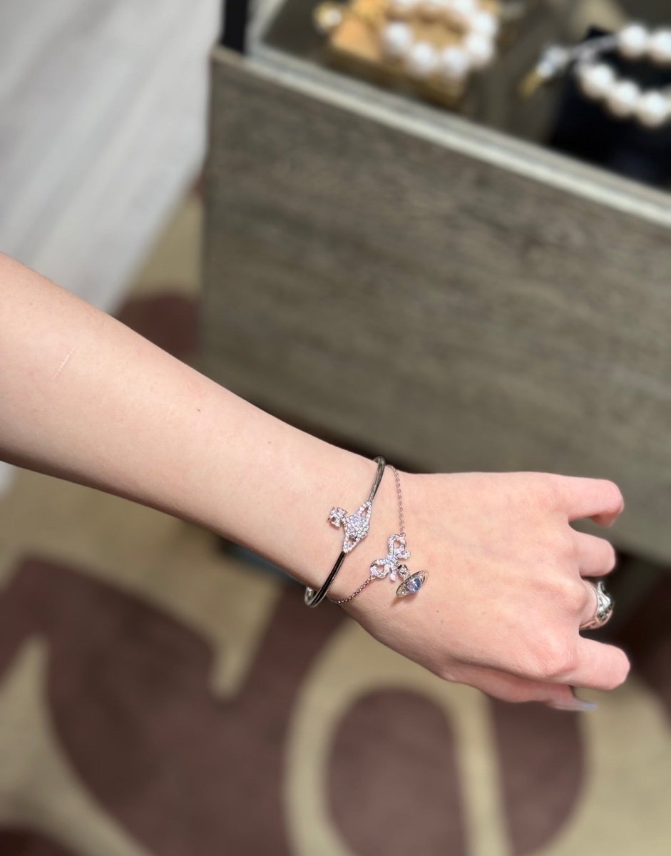 ⁠⁠Vivienne Westwood Octavie Pendant Bracelet 純銀蝴蝶結閃鑽手鏈 (最熱賣3色入) - Topickstore
