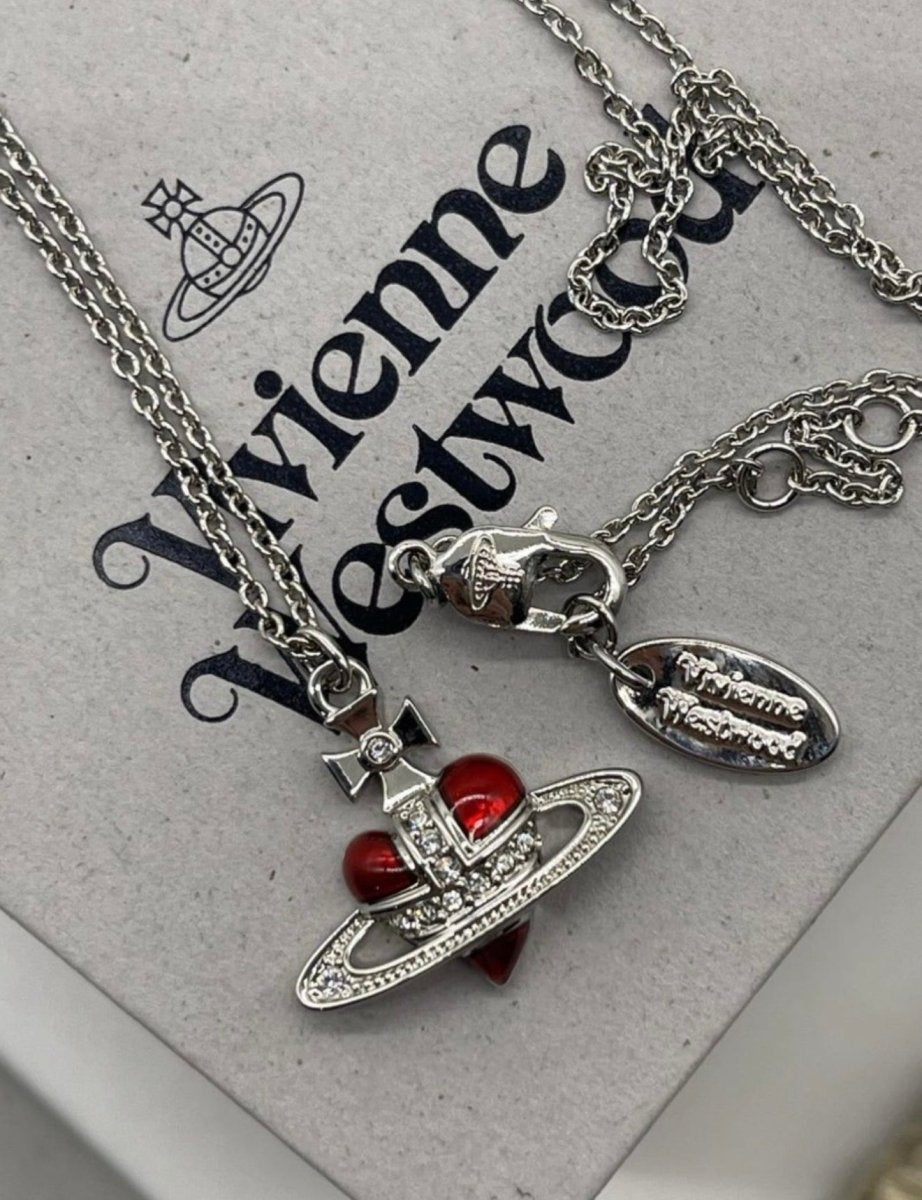 Vivienne Westwood Diamante Heart Necklace｜限定乾燥玫瑰粉色🌹 + 經典黑紅色🖤♥️ - Topickstore