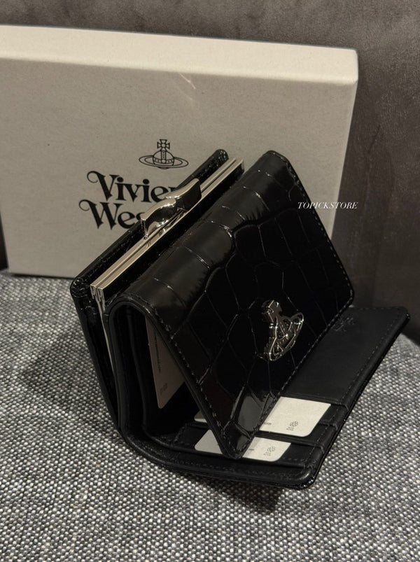 Vivienne Westwood Small Frame Wallet 超難買🥹現貨售完即止‼️黑銀鱷魚皮口金三折銀包 - TOPICKSTORE