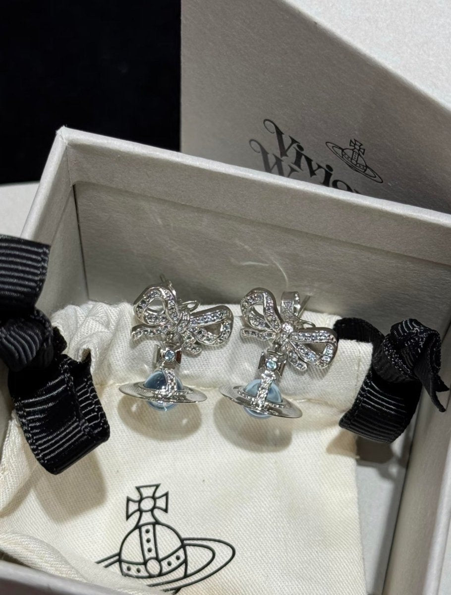 ⁠⁠Vivienne Westwood Octavie Pendant Earrings 純銀蝴蝶結閃鑽耳環 (最熱賣3色入) - Topickstore