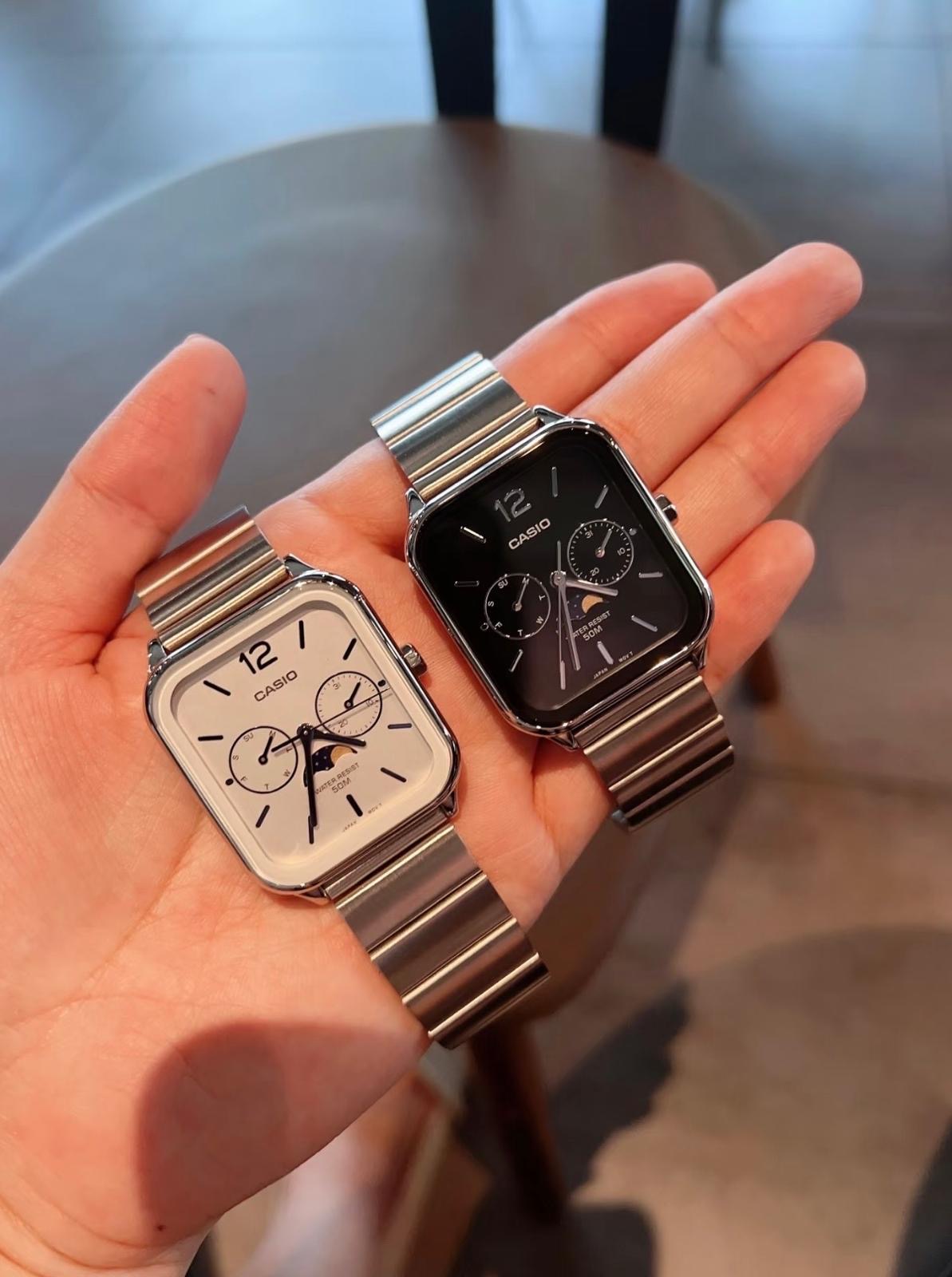 超有質感! Casio 經典月相小方錶 (黑/白兩色)