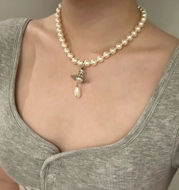 Vivienne Westwood One Row 水滴珍珠頸鏈｜[太研 Twice Mina同款!!!] - Topickstore