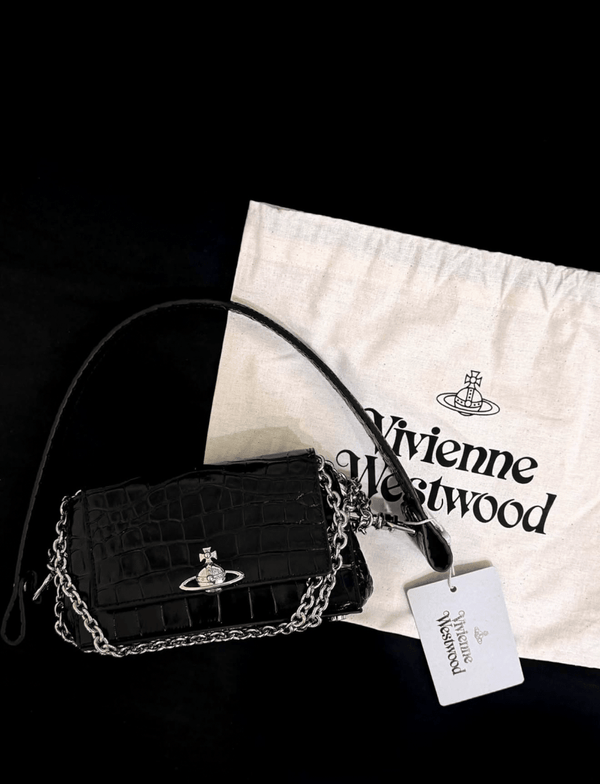 Vivienne Westwood Hazel 新版3D🪐黑色鱷魚壓紋手袋👜✨ - Topickstore