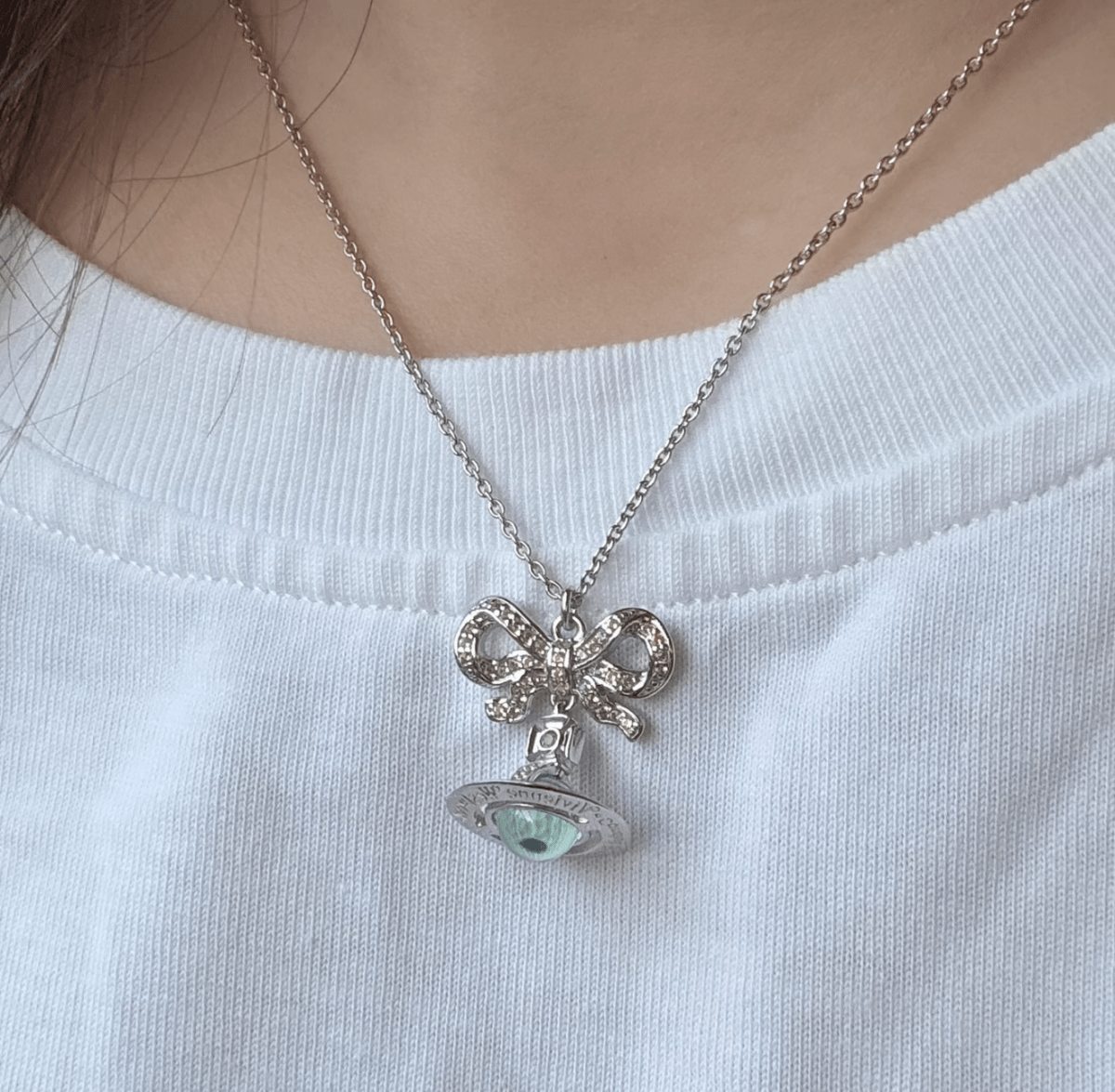 ⁠⁠Vivienne Westwood Octavie Pendant Necklace 限定色薄荷綠💚|純銀蝴蝶結閃鑽頸鏈 - Topickstore