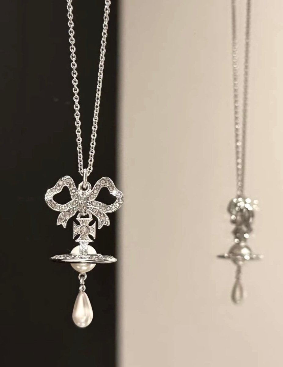 Vivienne Westwood Rigoberta Pearl Pendant Necklace 蝴蝶結水滴珍珠吊墜✨ - Topickstore