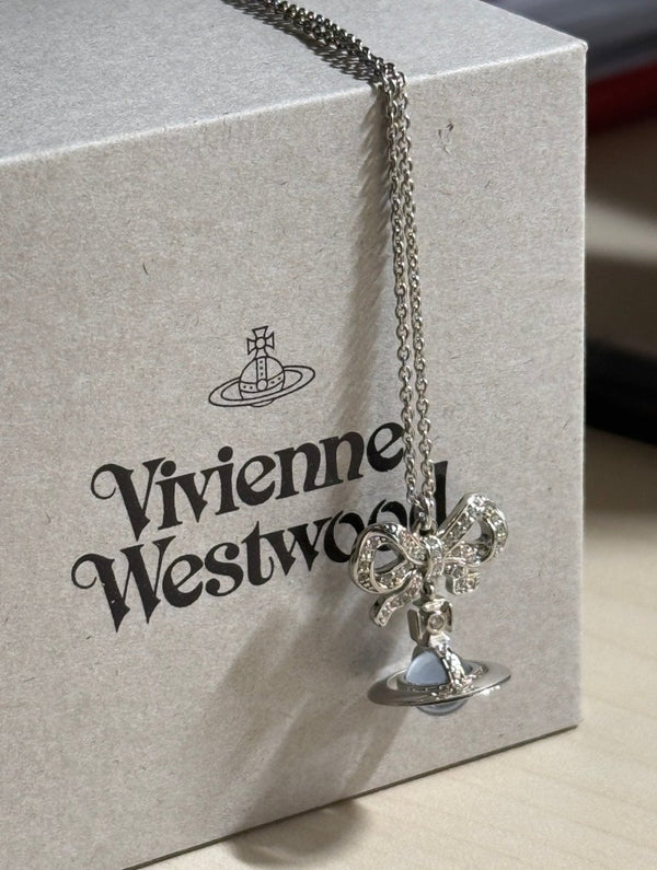 ⁠超熱賣純銀款 ! ! Vivienne Westwood 蝴蝶結閃鑽頸鏈(藍/白/粉色) - Topickstore