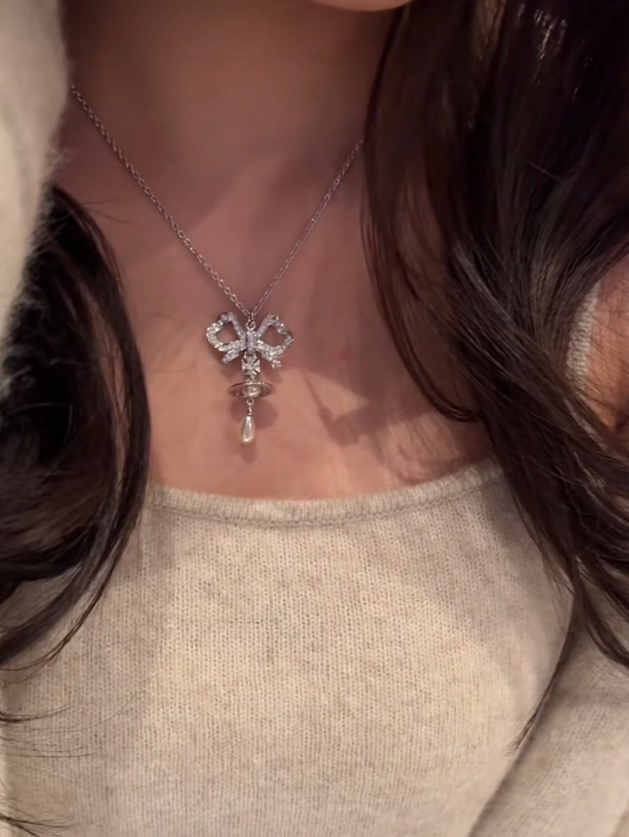 Vivienne Westwood Rigoberta Pearl Pendant Necklace 蝴蝶結水滴珍珠吊墜✨ - Topickstore