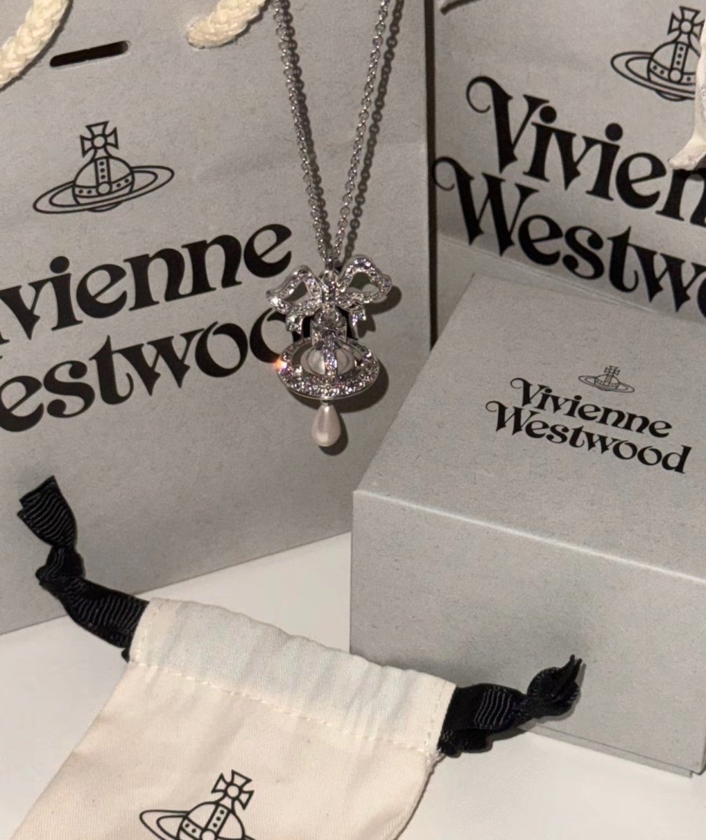 Vivienne Westwood Rigoberta Pearl Pendant Necklace 蝴蝶結水滴珍珠吊墜✨ - Topickstore
