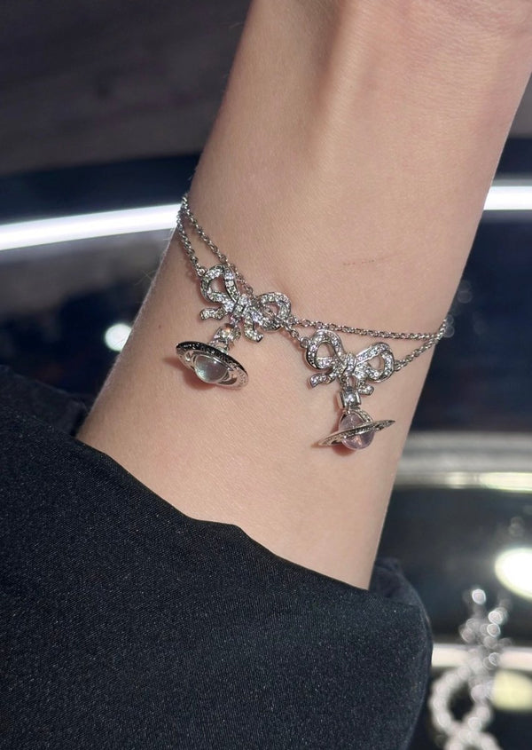 ⁠⁠Vivienne Westwood Octavie Pendant Bracelet 純銀蝴蝶結閃鑽手鏈 (最熱賣3色入) - Topickstore