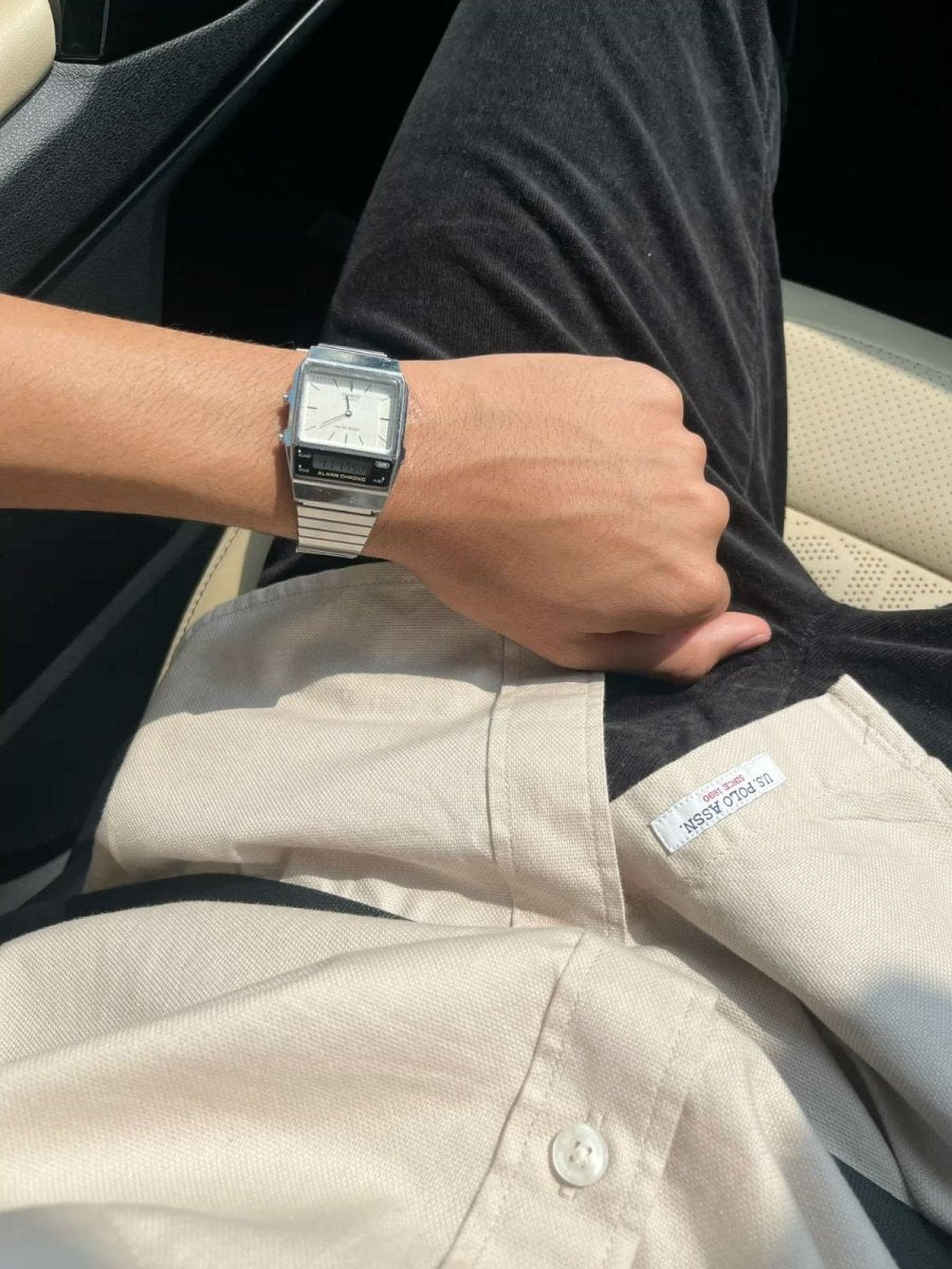 CASIO Vintage復古雙顯金屬手錶 (黑白兩色) - Topickstore