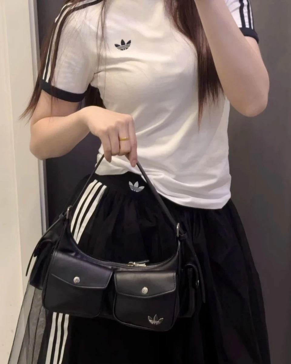 Adidas Originals 黑色經典復古運動單肩包 - Topickstore