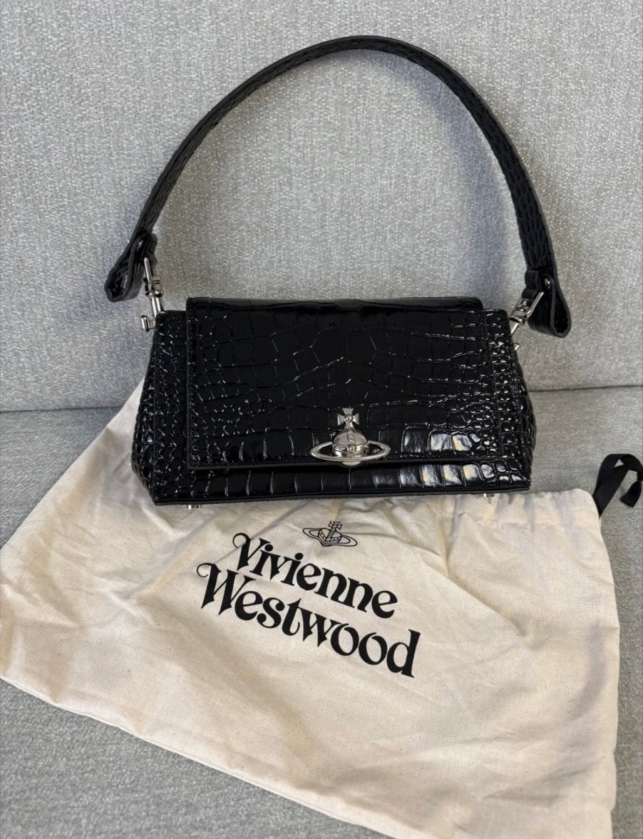 Vivienne Westwood Hazel 新版3D🪐黑色鱷魚壓紋手袋👜✨ - Topickstore