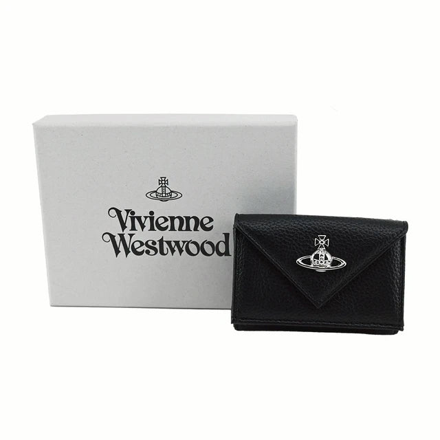 「全球極度缺貨🔥新版 3D 立體黑銀土星 × 奢華壓紋鱷魚皮🖤✨」Vivienne Westwood Envelope Mini Wallet - Topickstore