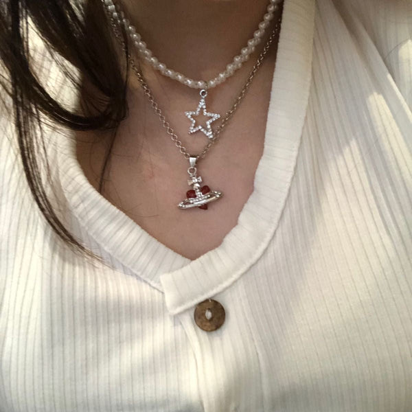 Vivienne Westwood Diamante Heart Necklace｜限定乾燥玫瑰粉色🌹 + 經典黑紅色🖤♥️ - Topickstore