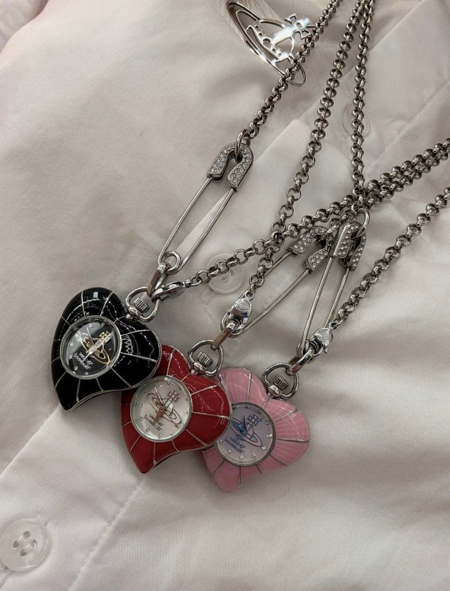 Vivienne Westwood 復古 Punk 風心形扣針陀錶頸鏈 🕰️♥️ - Topickstore
