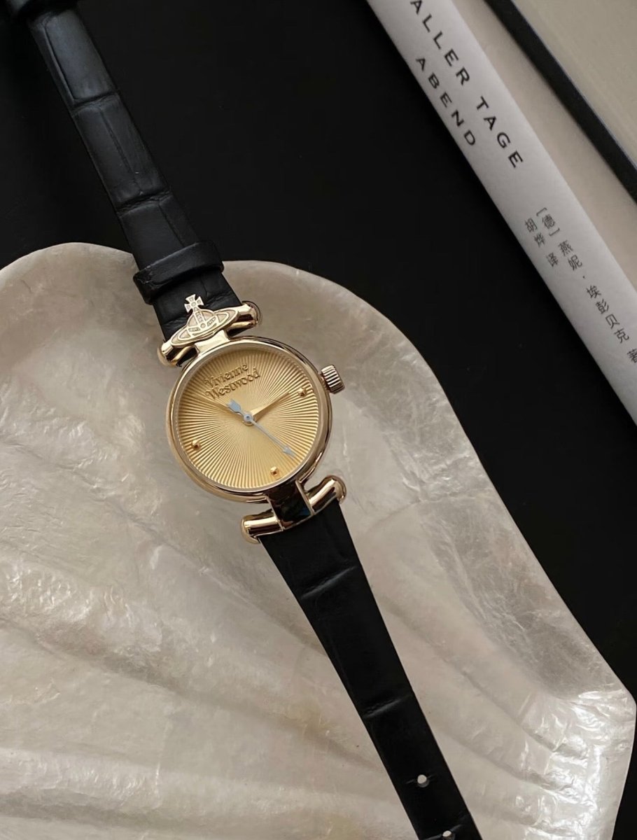 文青女必入!!Vivienne Westwood Ladies Maida Watch - 黑金皮革手錶 - Topickstore