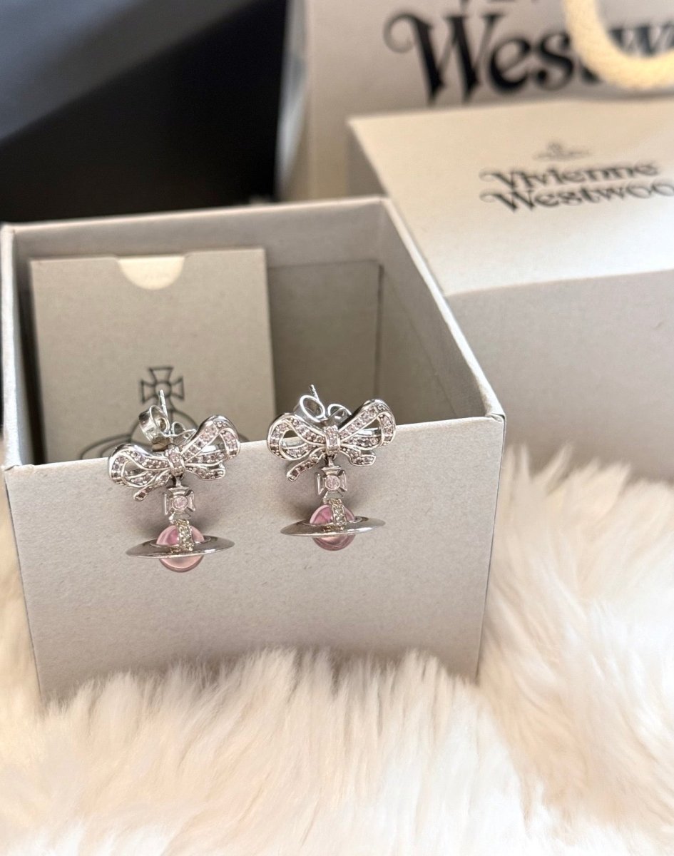 ⁠⁠Vivienne Westwood Octavie Pendant Earrings 純銀蝴蝶結閃鑽耳環 (最熱賣3色入) - Topickstore