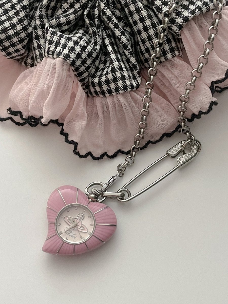 Vivienne Westwood 復古 Punk 風心形扣針陀錶頸鏈 🕰️♥️ - Topickstore