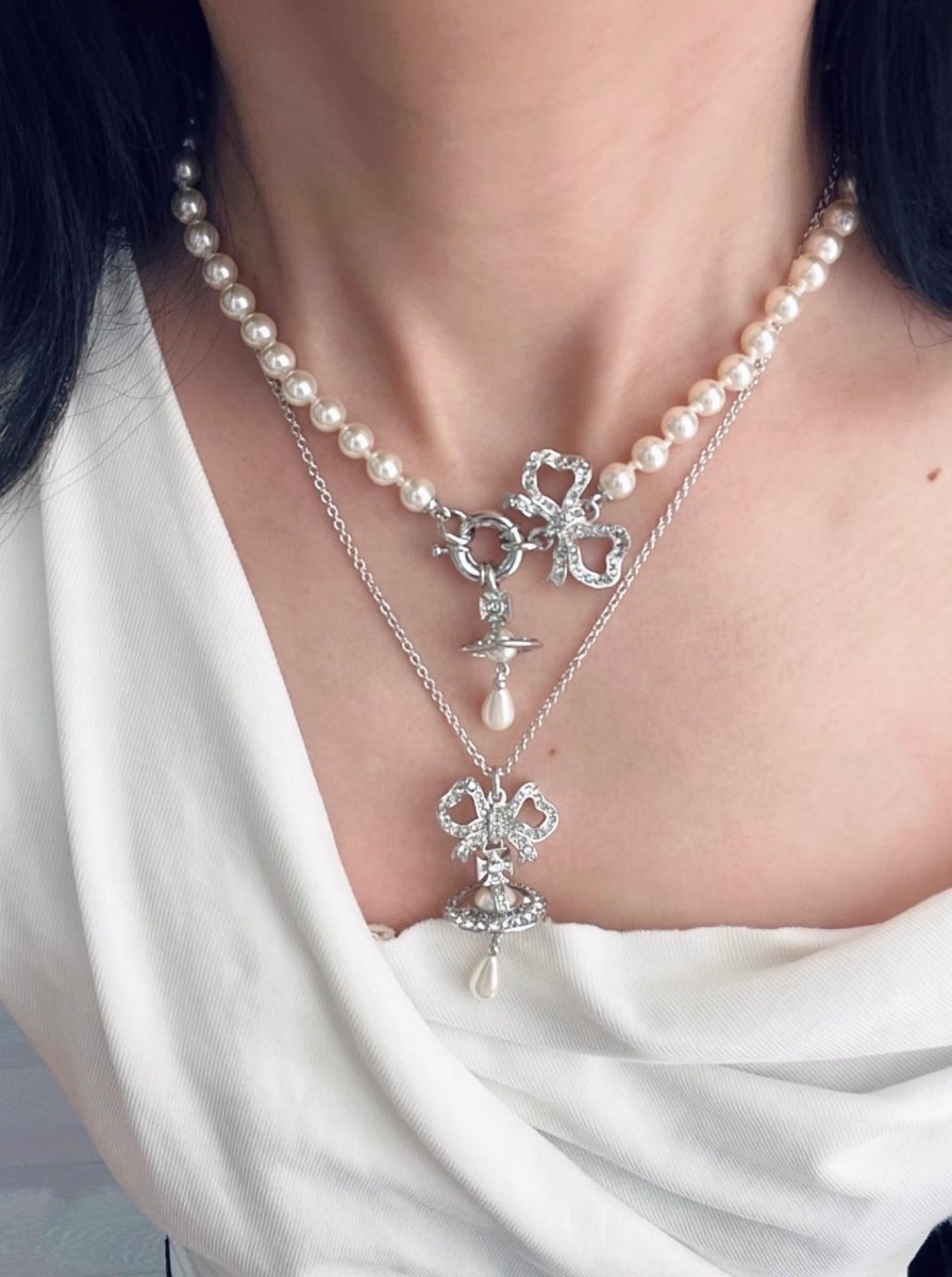 Vivienne Westwood Rigoberta Pearl Pendant Necklace 蝴蝶結水滴珍珠吊墜✨ - Topickstore