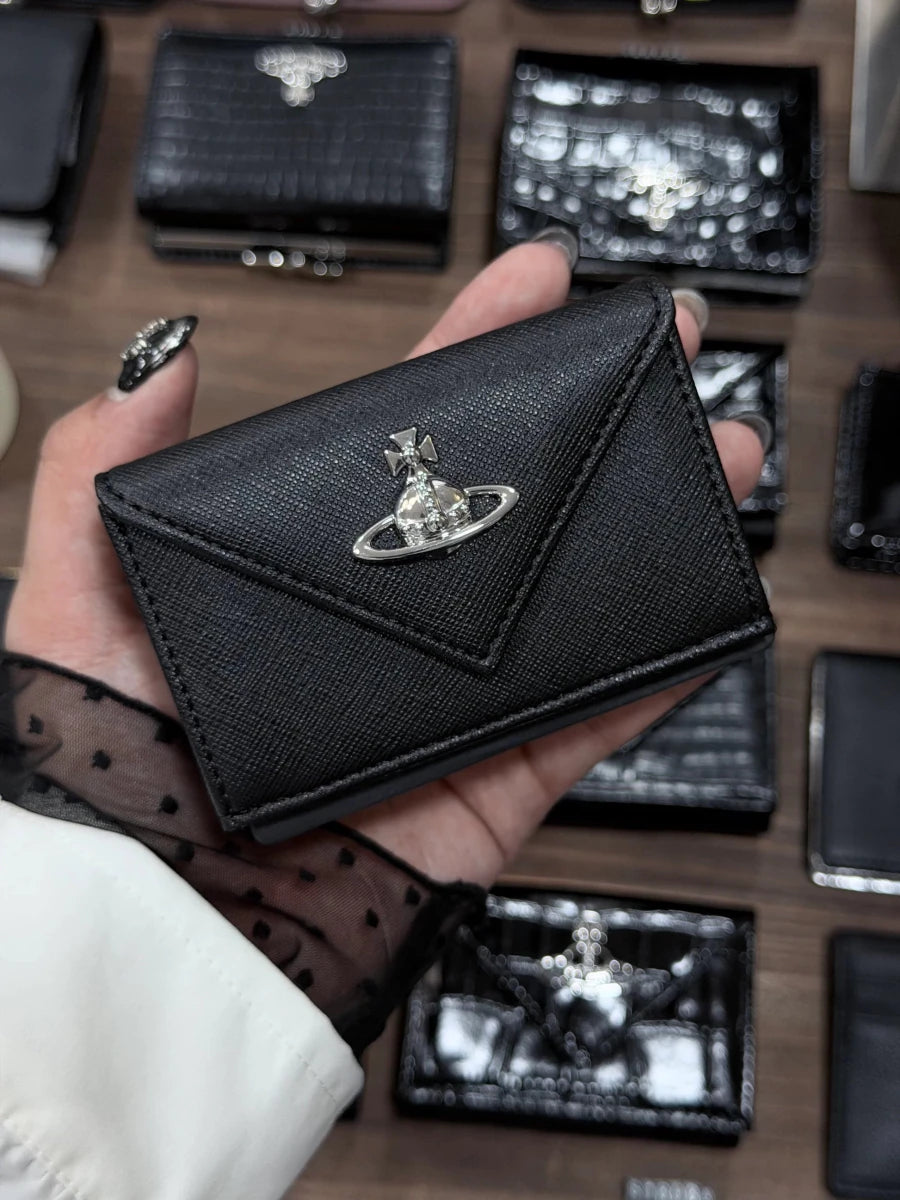 超復古🕰️十字紋防刮牛皮✨Vivienne Westwood Envelope Billfold Saffiano 金/銀色LOGO✨ - Topickstore