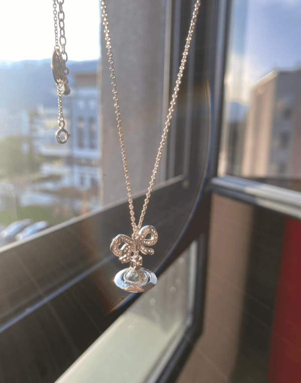 ⁠⁠Vivienne Westwood Octavie Pendant Necklace 限定色薄荷綠💚|純銀蝴蝶結閃鑽頸鏈 - Topickstore