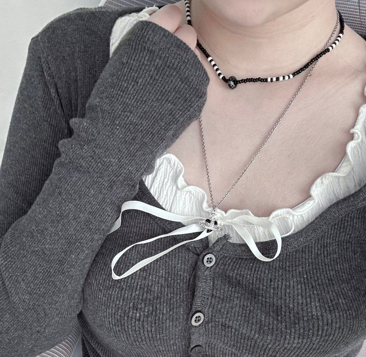 Vivienne Westwood Diamante Heart Necklace｜限定乾燥玫瑰粉色🌹 + 經典黑紅色🖤♥️ - Topickstore