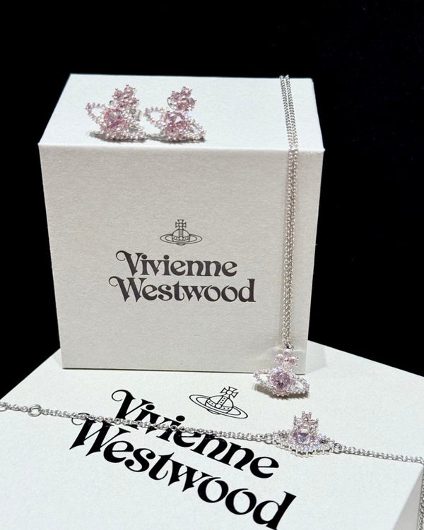 Vivienne Westwood Valentina 花花粉鑽耳環 - Topickstore