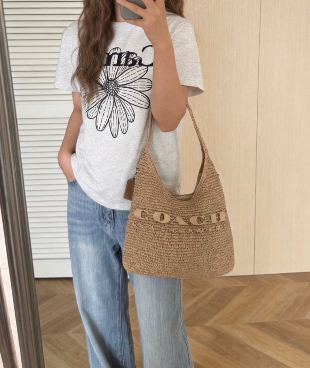 Coach Brooklyn Shoulder Bag 28 草編肩背袋｜夏日度假風情 - Topickstore