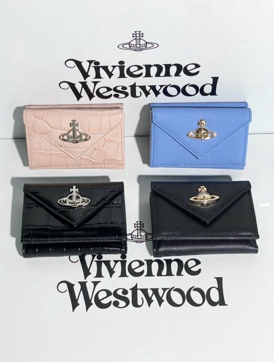 超復古🕰️十字紋防刮牛皮✨Vivienne Westwood Envelope Billfold Saffiano 金/銀色LOGO✨ - Topickstore