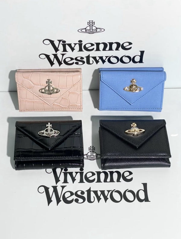 超復古🕰️十字紋防刮牛皮✨Vivienne Westwood Envelope Billfold Saffiano 金/銀色LOGO✨ - Topickstore