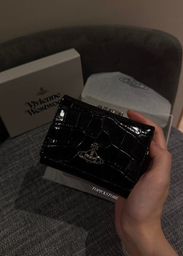 Vivienne Westwood Small Frame Wallet 超難買🥹現貨售完即止‼️黑銀鱷魚皮口金三折銀包 - TOPICKSTORE