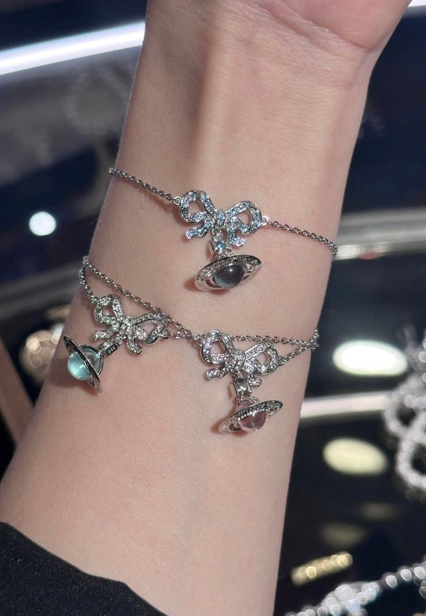 ⁠⁠Vivienne Westwood Octavie Pendant Bracelet 純銀蝴蝶結閃鑽手鏈 (最熱賣3色入) - Topickstore