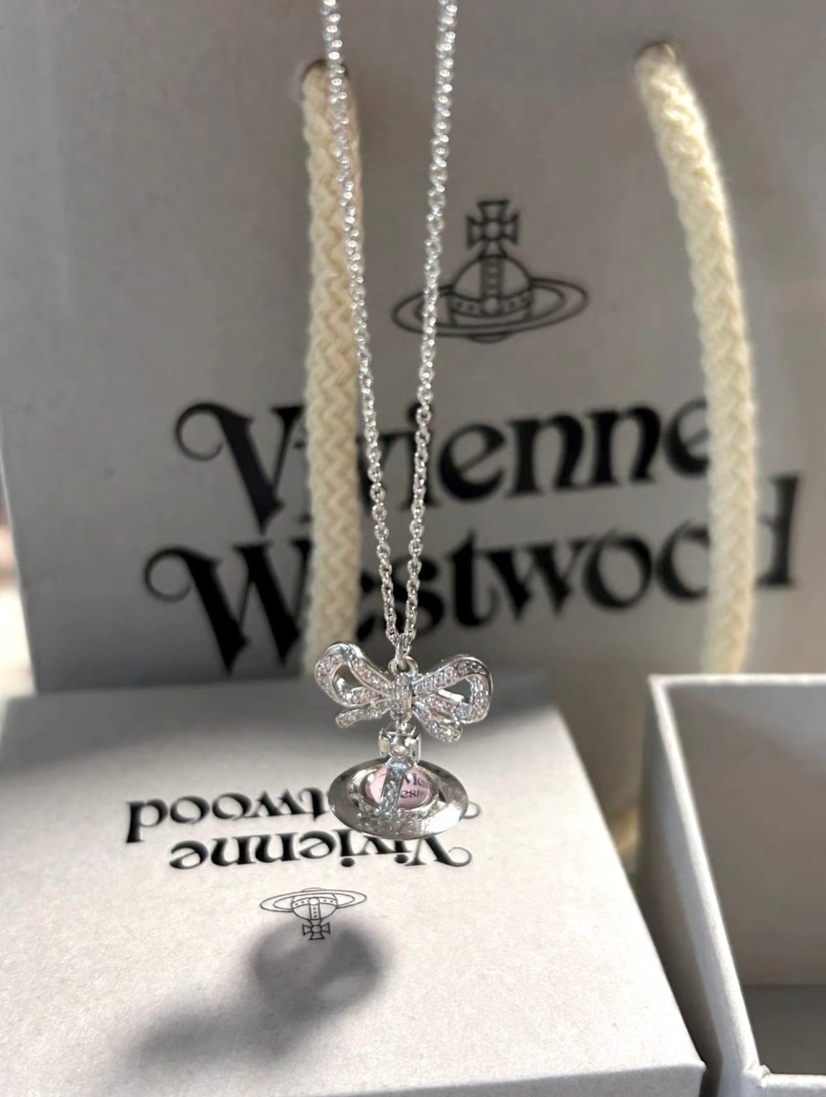 ⁠超熱賣純銀款 ! ! Vivienne Westwood 蝴蝶結閃鑽頸鏈(藍/白/粉色) - Topickstore