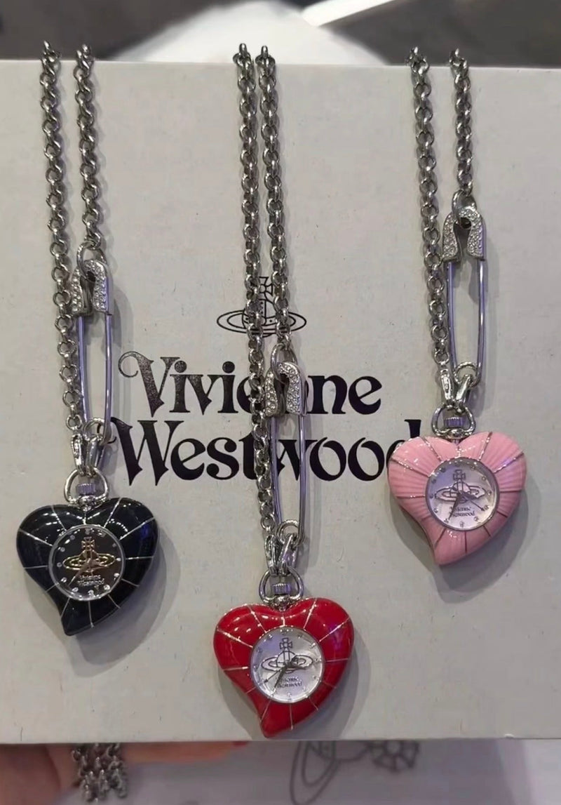 Vivienne Westwood 復古 Punk 風心形扣針陀錶頸鏈 🕰️♥️